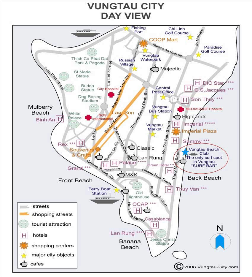 карта Вунгтау с достопримечательностями
